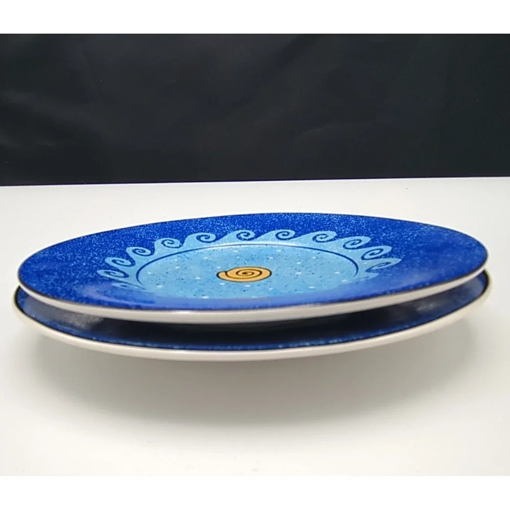 Sango 2 Small Plates Pisces Artist Sue‎ Zipkin Vibrant Blues Beach Shell Summer